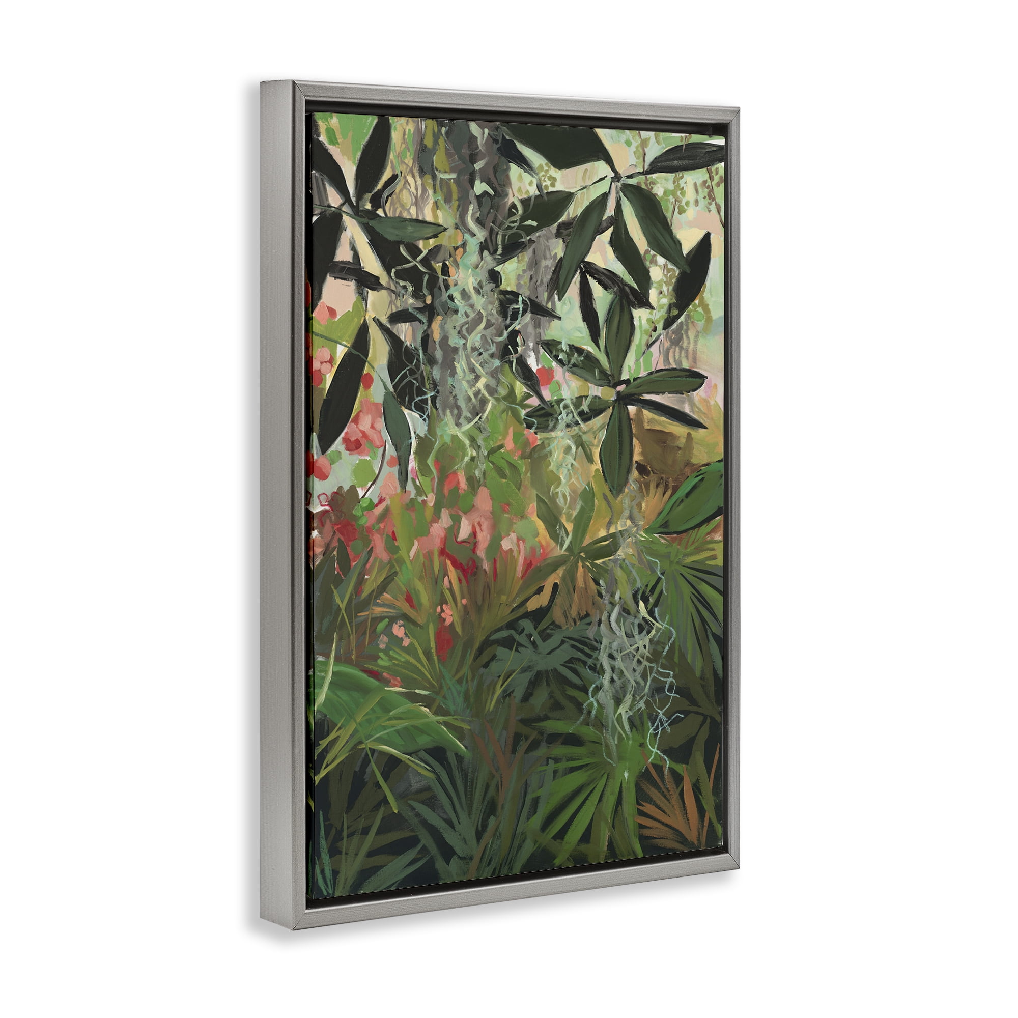 Stupell Industries Dense Rain Forest Plants Landscape & Nature Painting Gray Floater Framed Canvas Art Print Wall Art, 21 x 31