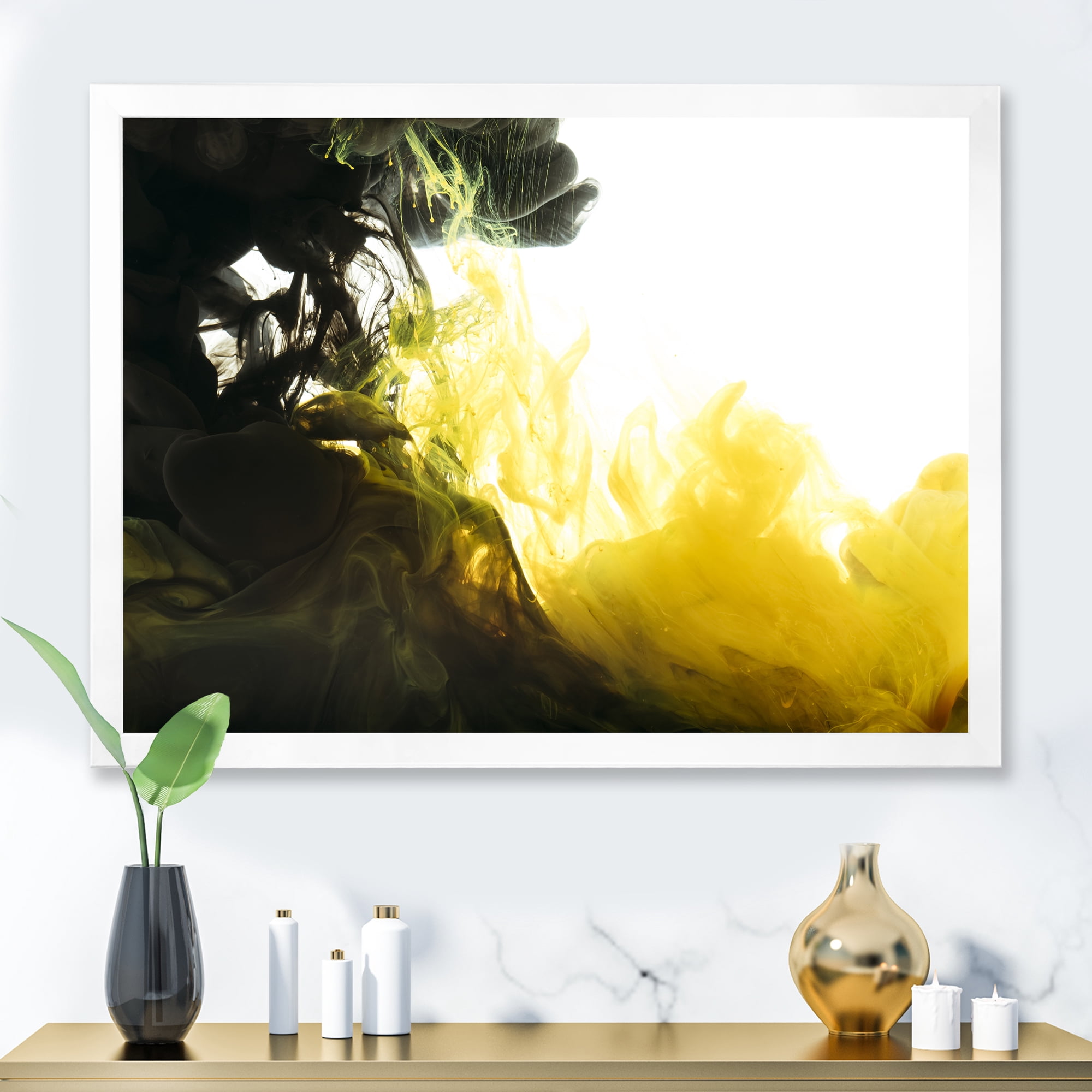 Designart 'Abstract Of Yellow Meeting Black' Modern Framed Art Print