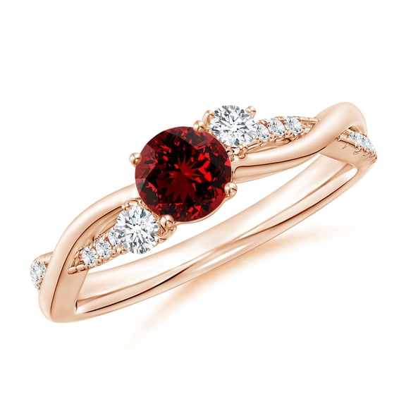 ANGARA Lab Grown Nature Inspired Ruby & Lab Diamond Twisted Vine Ring in 14K Rose Gold for Women (Size-5mm) | July Birthstone, Birthday, Anniversary, Jewelry Gift for Women | Lab Grown Ruby Ring