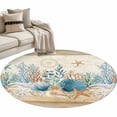 thumbnail image 2 of Brown Vintage Coastal Round Living Room Rugs 3.3 ft, Summer Nautical Coral Starfish Shell Washable Area Rug with Non-Slip Sturdy Edge Binding Round Front Door Mat Floor Carpet for Entryway, 2 of 9