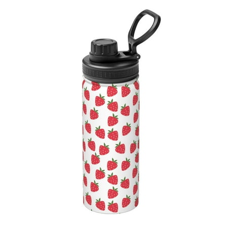 

Tebeau Cartoon Strawberry Print Water Bottle 18oz Sports Insulated Kettle Stainless Steel Outdoor Drinking Bottles Fashion Travel Cup