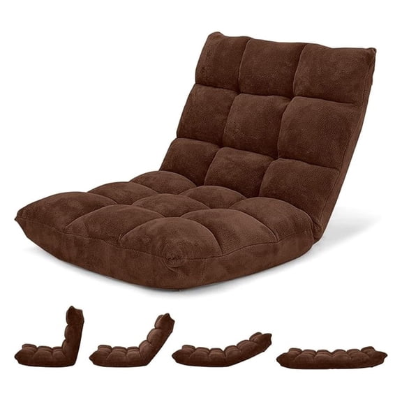 WDZS Folding Sofa Chair with 14 Adjustable Positions, Padded Sleeper Bed, Couch Recliner, Gaming Floor Chair for Adults (Brown)