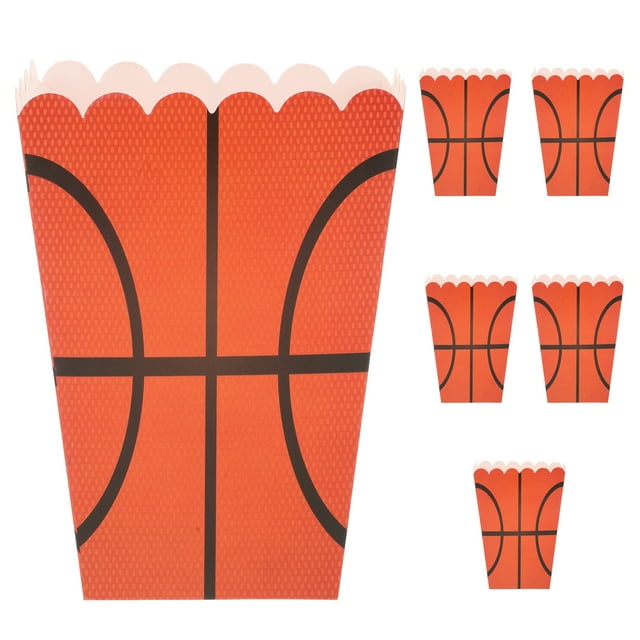 KAKOWELY 6 cajas de palomitas de maíz con temática deportiva para fiestas de baloncesto, cajas de golosinas, contenedores de palomitas y estuches para palomitas.