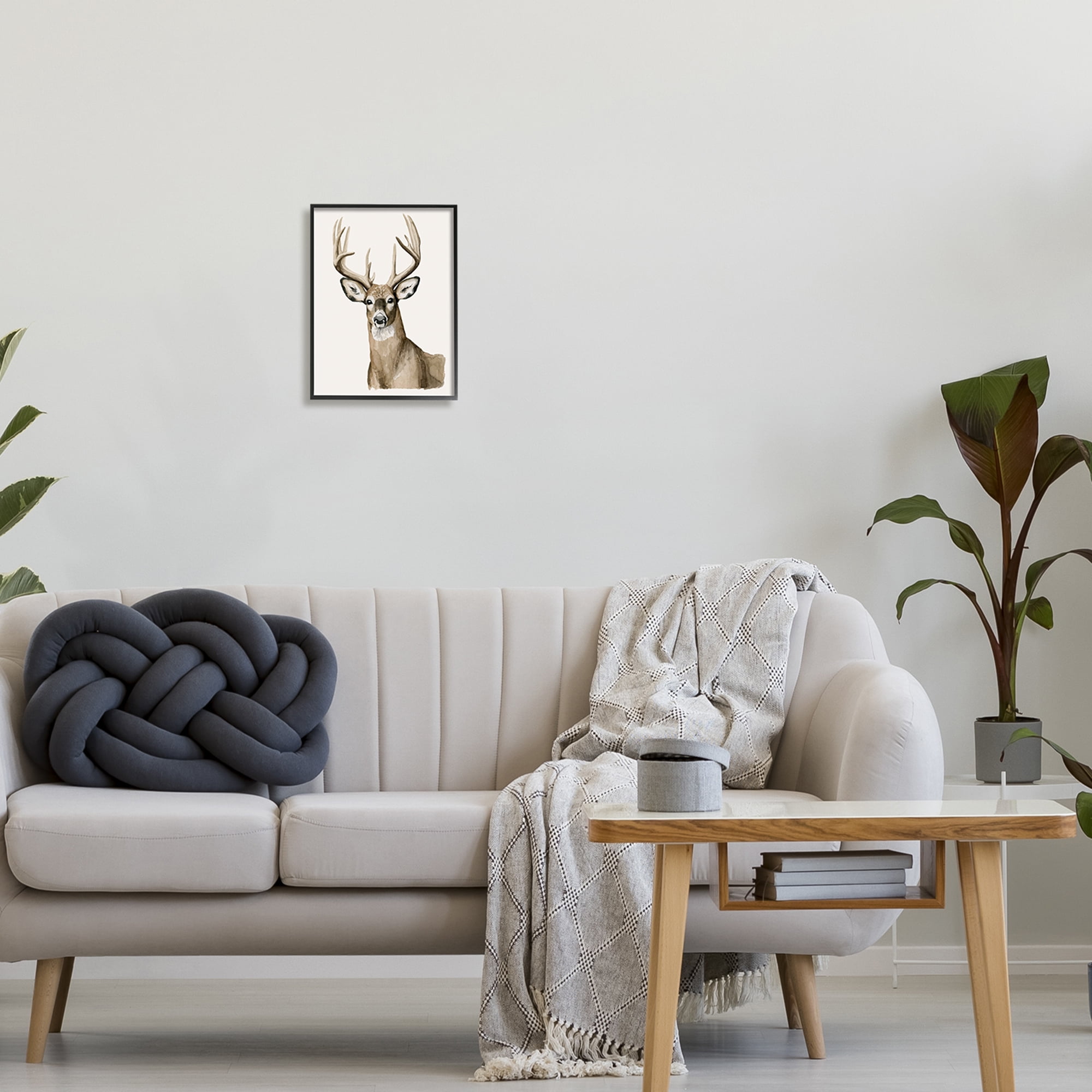 Stupell Industries Brown Deer Gazing Antlers Watercolor Style Portrait Painting Black Framed Art Print Wall Art, Design by Grace Popp