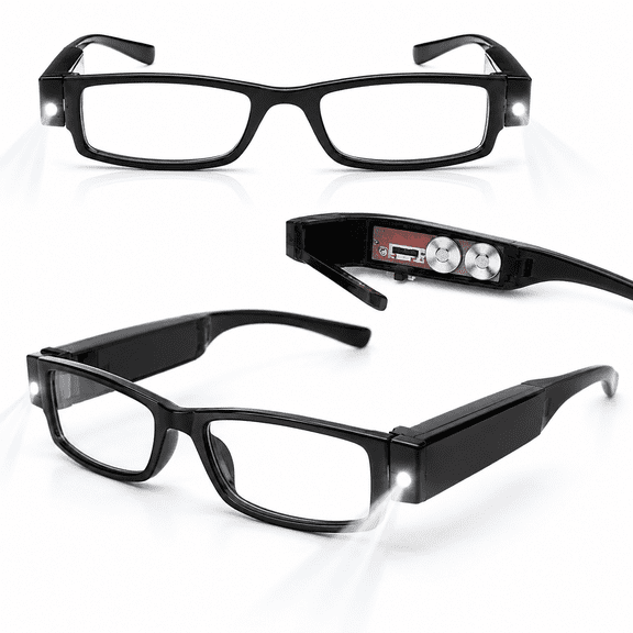 LED Reading Glasses with Bright Lights for Hands-Free,High-Quality Vision Enhancement for the Elderly Black