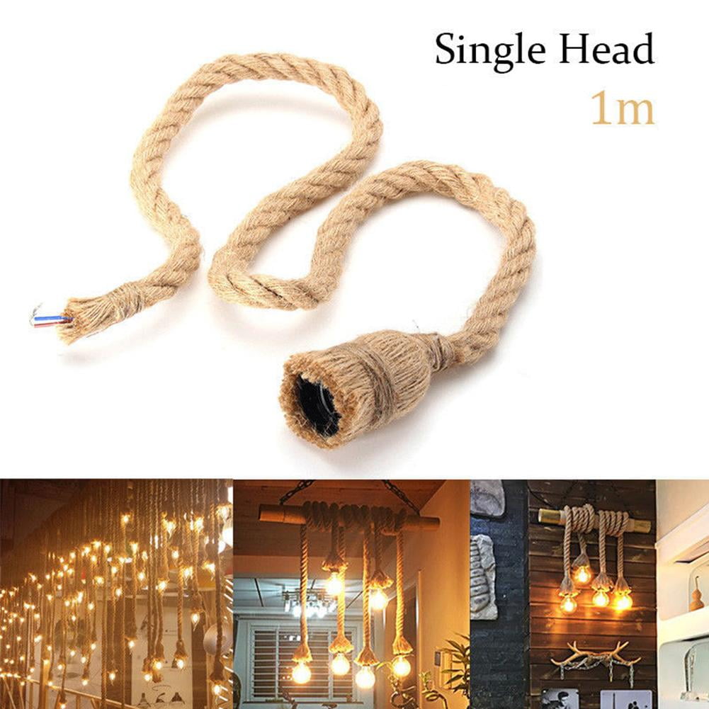 3.28ft Vintage Hemp Rope Electric Wire Cord for DIY E27 Bulb Pendant Lamp Light 
