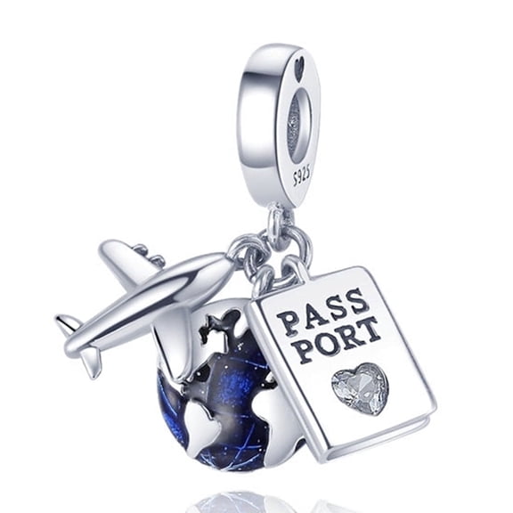 NINGAN 925 Sterling Silver Charm for Bracelets Women Airplane Passport Travel Dangle Charm Necklace Pendant Girl Gifts