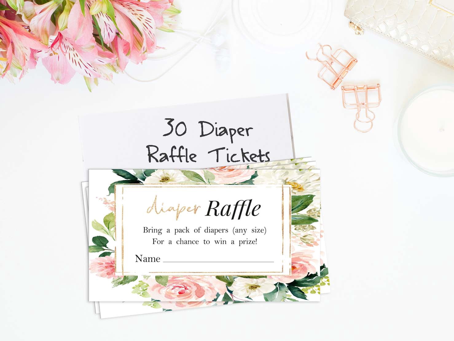 Inkdotpot 30Floral Baby ShowerDiaper Raffle Ticket Lottery Insert Cards Supplies Games For Baby Shower Party Bring A Pack Of Diapers To Win Favors Gifts And Prizes