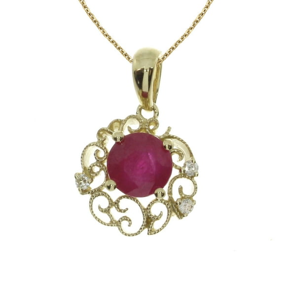 14k Yellow Gold Ruby Filigree Pendant with 18" Chain