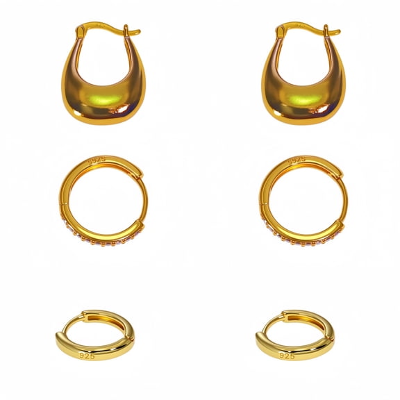 14K Gold Plated Huggie Hoop Earrings,Cartilage Earring for Sensitive Ears Hypoallergenic Lightweight 3Pairs