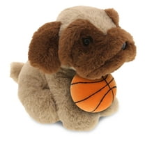 DolliBu Brown Pug Dog Stuffed Animal with Basketball Plush - Soft Huggable Pug Dog, Adorable Playtime Pug Plush Toy, Cute Wildlife Gift, Plush Doll Animal Toy for Kids and Adults - 8 Inch