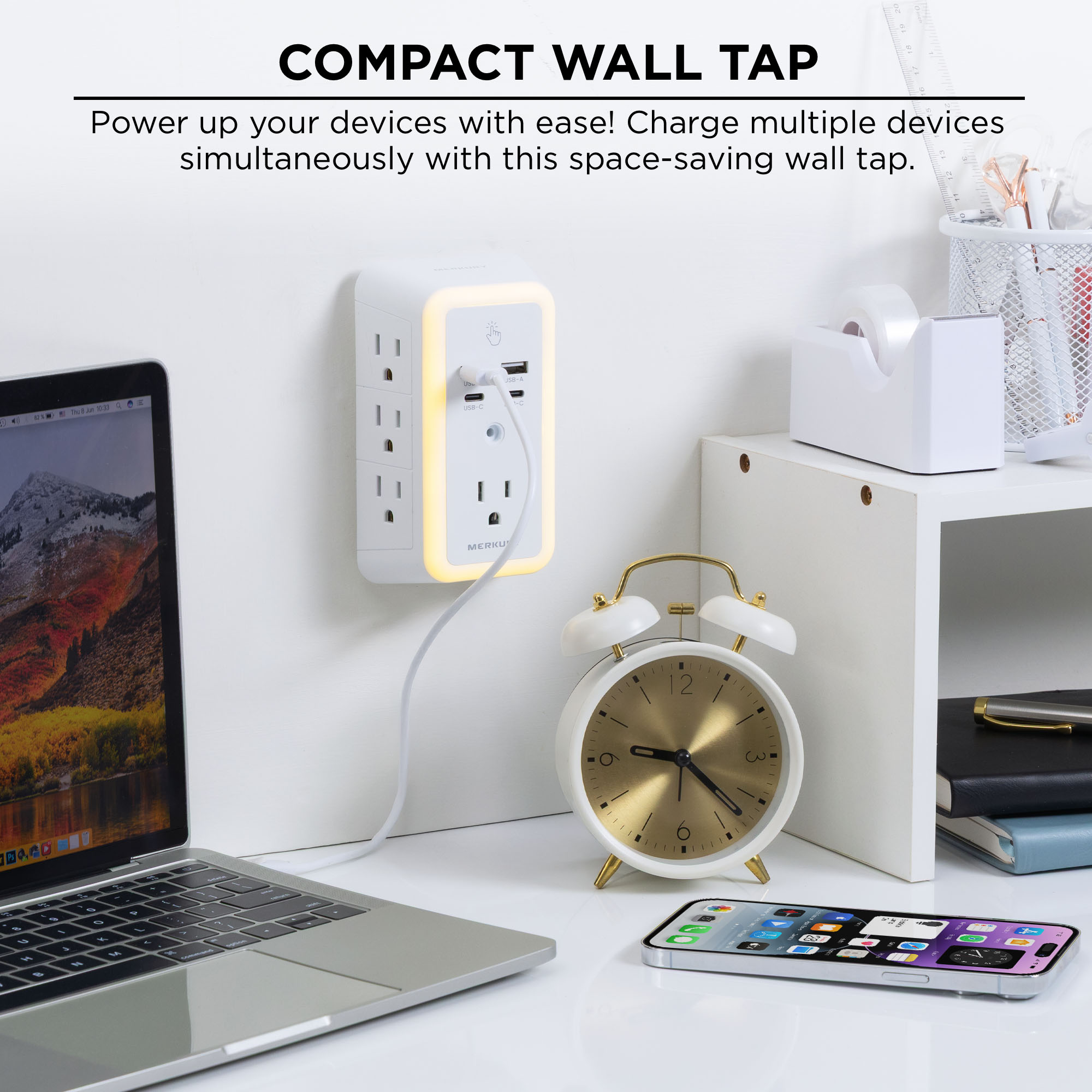 Merkury Innovations Wall Tap with Night Light, 7 Outlets, 4 USB Ports photo 6