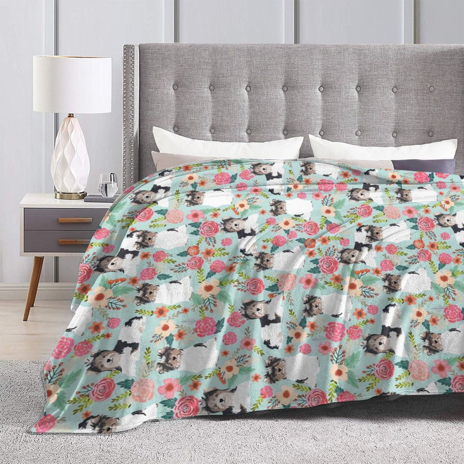 Wijzvio Biewer Terrier Dogs Flower Floral Throw Blanket Soft Fuzzy Fleece Blanket For Couch Bed Living Room Decoration 50"X40"