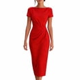 thumbnail image 2 of ClodeEU Women's Boat Neck Short Sleeve Side Ruched Waist Midi Bodycon Pencil Dress,Elegant Office Wedding Guest Sheath Dress Wine,Women's Plus XL, 2 of 7