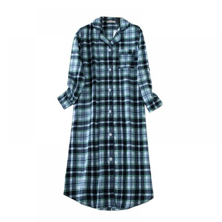 

Orchip Women s Cotton Long Sleeve Classic Plaid Button down Sleepshirt Pajama，#01