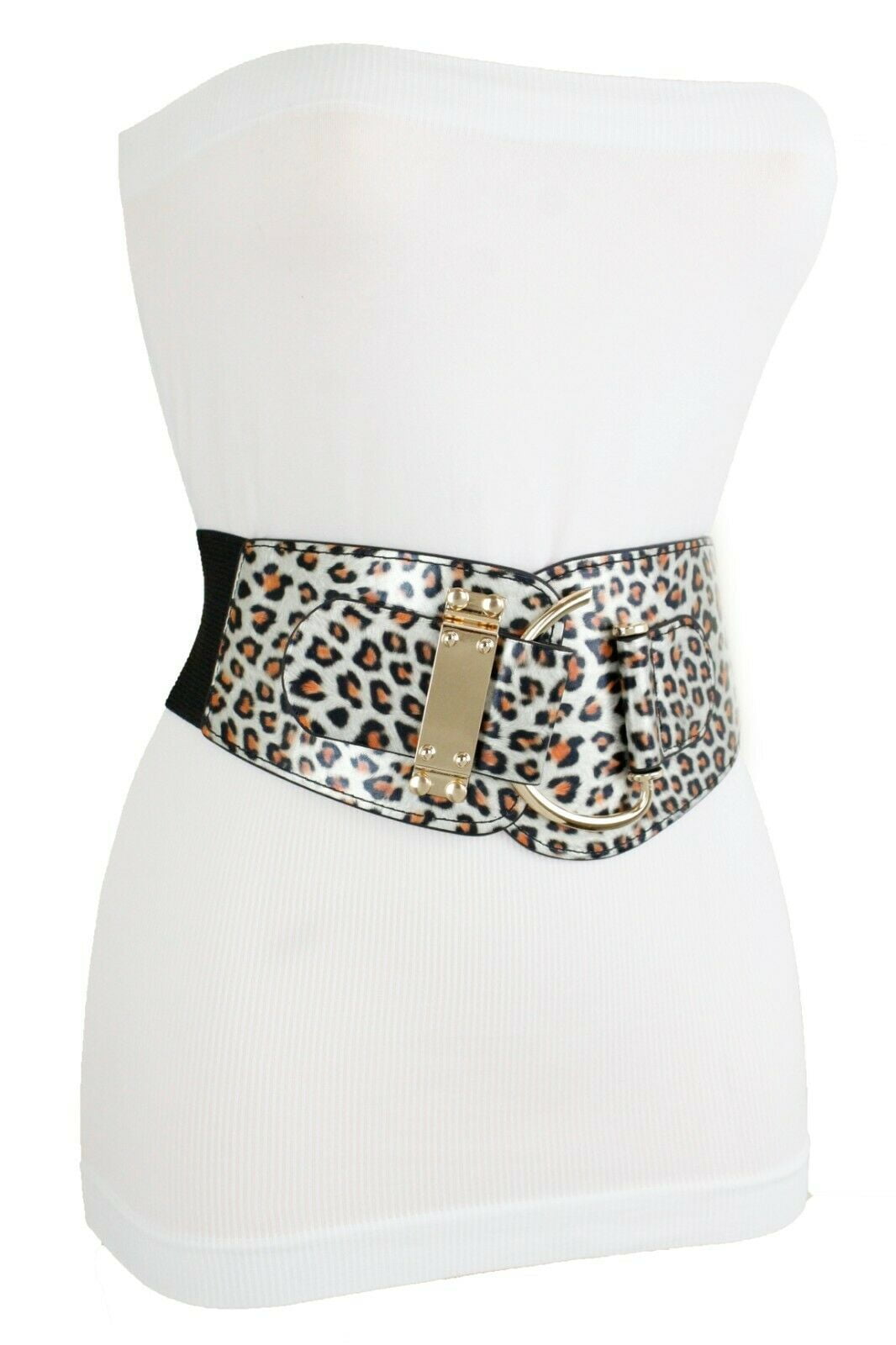 Women High Waist Hip Gold Metal Buckle Fashion Skinny Belt Leopard Print L XL 