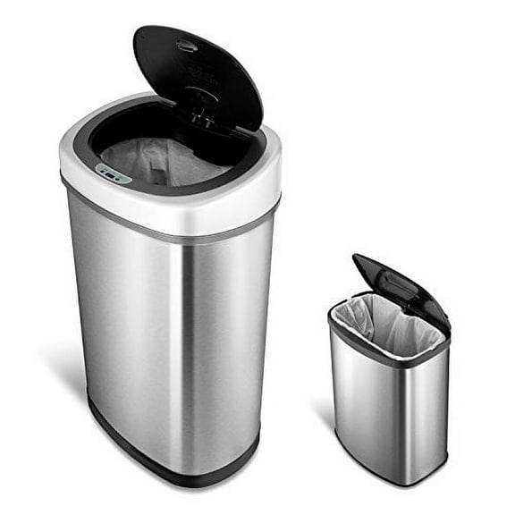 Ninestars AMZ-50-9/8-1 Automatic Touchless Motion Sensor Oval & Rectangular Trash Can Combo Set, 13 gal/2 gal, Stainless Steel