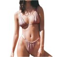 thumbnail image 4 of WREESH Womens String Bikini Sets Bikini Split Swimwear Solid Bikini Two-Piece Split Swimwear Set Beach Bathing Suit Pink, 4 of 5