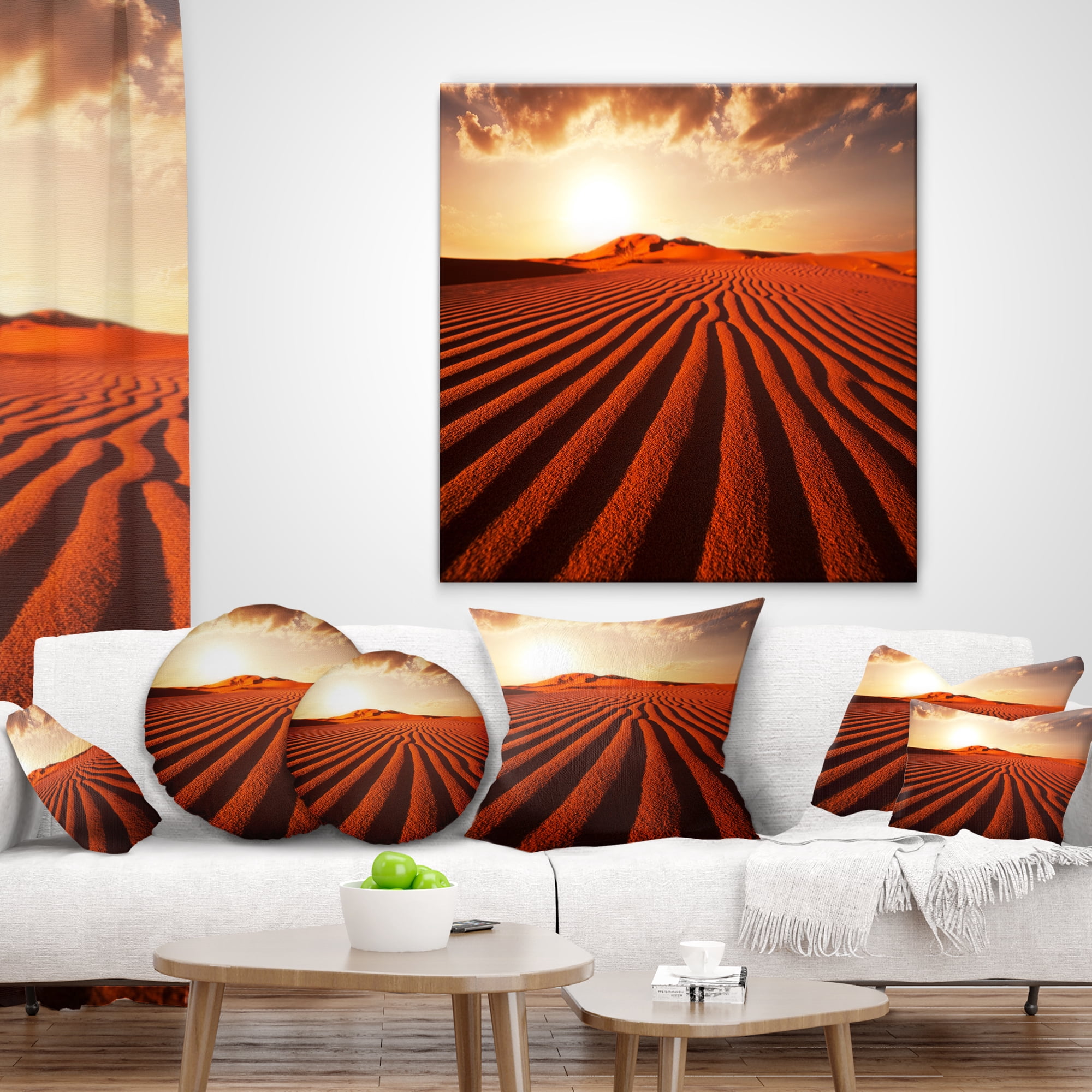 Designart Endless Brown Desert Dunes - Modern Landscape Printed Throw Pillow - 18x18