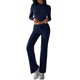 thumbnail image 2 of Conjuntos de 2 Piezas para Mujer, Larga, Cuello Redondo, Pantalones Acampanados de Cintura Alta, Conjuntos de Chándal, Ropa de Calle. Azul Marino XL, 2 of 9