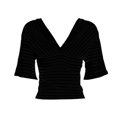 thumbnail image 4 of vigerkar Women Y2K Striped V Neck Cinched Waist Tops Batwing Sleeve Backless Shirt | Short Sleeve Ruched Crop Tops, Open Back Fitted Tee Shirt, Summer Going Out (Black, L), 4 of 7