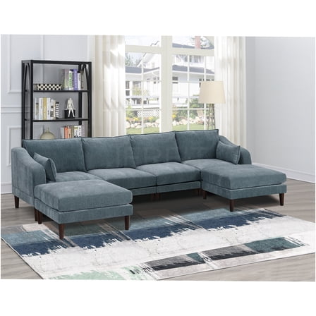 JERFIT Modern 6-Piece Modular Sectional Sofa Set with Ottoman, U-Shaped Fabric Couch for Living Room, Grayish