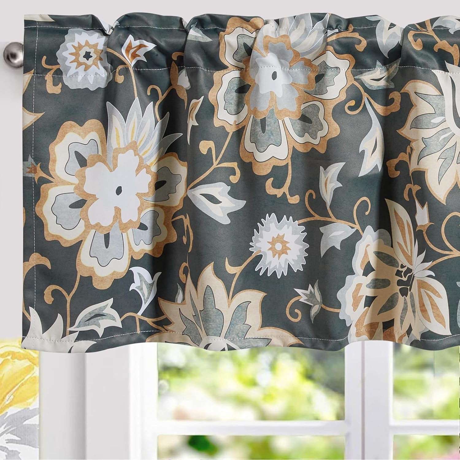 Boho Floral Valances for Windows 18‘‘L Moody Black Vintage Hippie Tribal Chic Valance Curtains Blackout Privacy Short Small Window Curtain Country Farmhouse Kitchen Valance, Rod Pocket