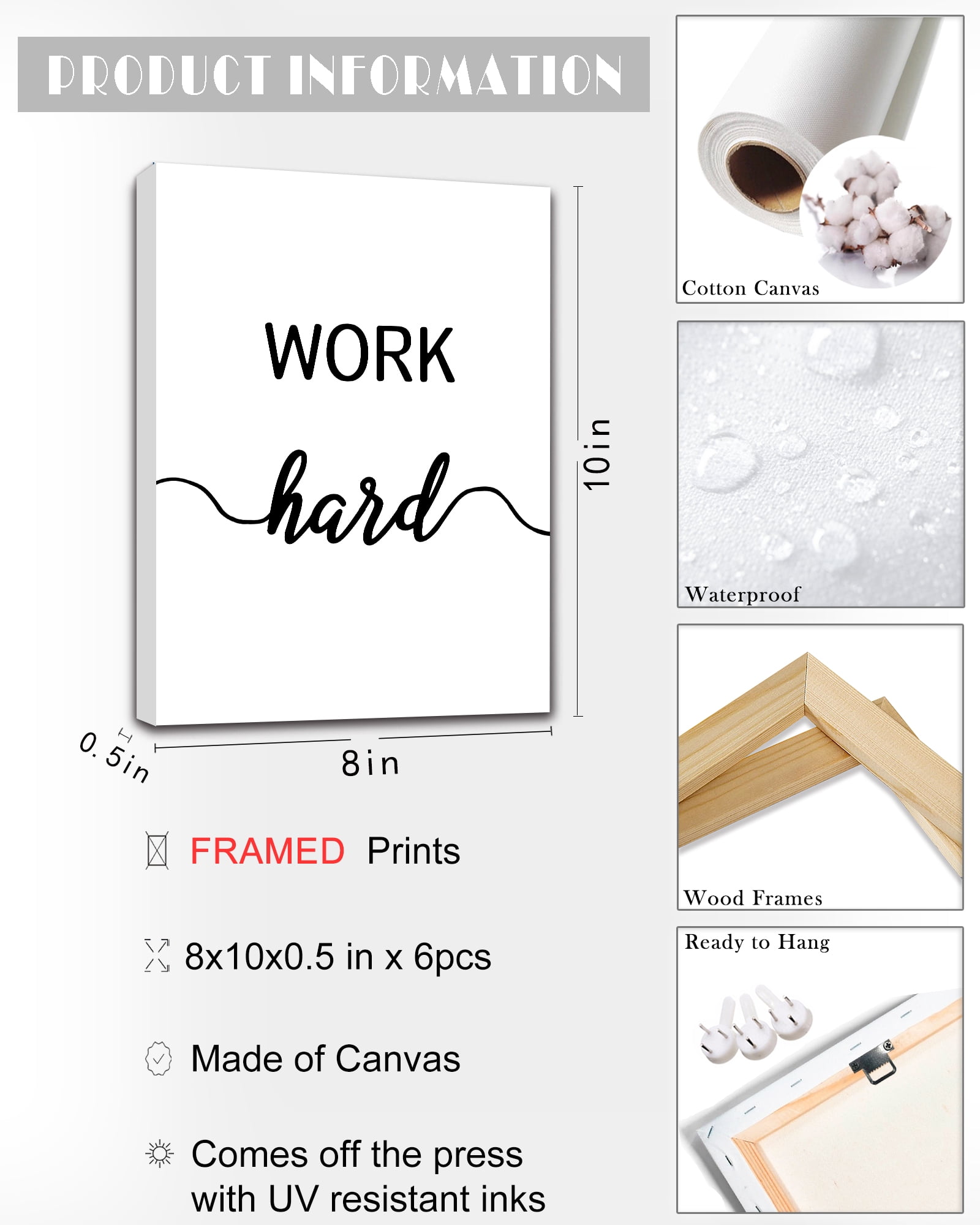 Drsoum Inspirational Office Wall Art Motivational Quotes Encouraging Sayings Framed Posters 8x10in