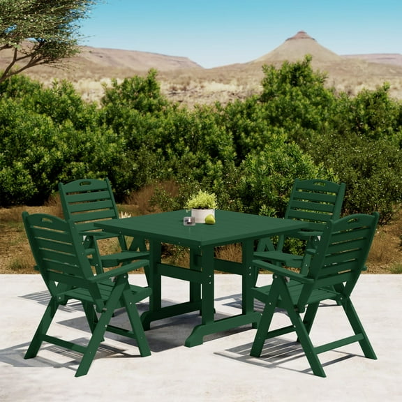 WestinTrends Malibu 5-Piece HDPE Square Patio Dining Table Set with Foldable Chairs, Dark Green