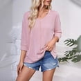 thumbnail image 2 of Women's Color Button Shirt, Short Sleeve Tunic Blouse with Pocket, Casual Work Shirt with Collared Neck, Relaxed Fit Button-Down Top for Fall, Comfortable and Stylish Short Sleeve Blouse, 2 of 5