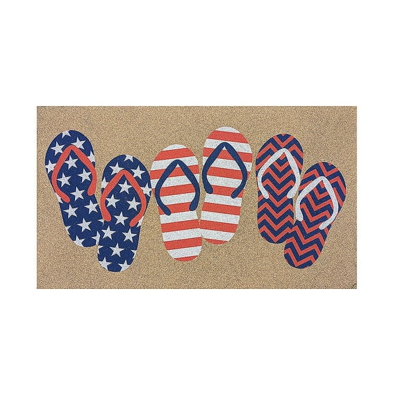 Evergreen 16 x 28 Inches Flip Flops Welcome Door Mat | Non-Slip Rubber Backing | Dirt catching Natural Coir | Indoor and Outdoor Home Decor