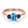 thumbnail image 3 of Gem Stone King 18K Rose Gold Plated Silver Swiss Blue Topaz and Blue Sapphire Engagement Ring for Women | 1.44 Cttw | Oval 7X5MM | Gemstone November Birthstone | Size 8, 3 of 6