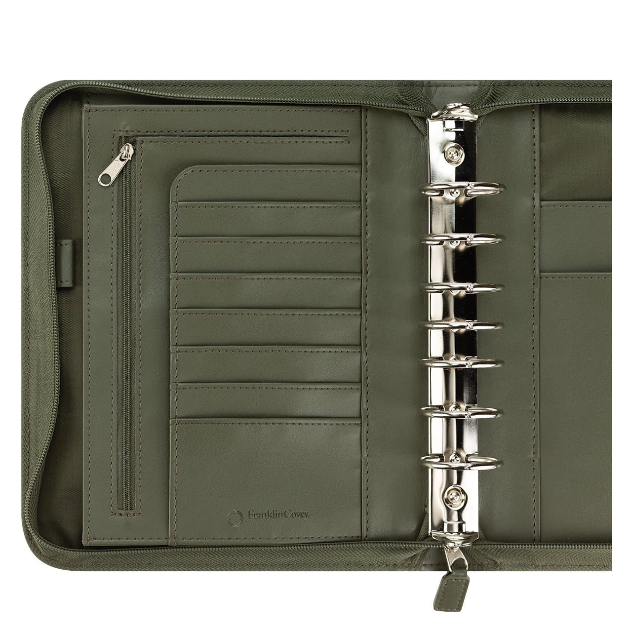 FranklinCovey FC Signature Leather Zipper Binder (Classic Size, Olive)