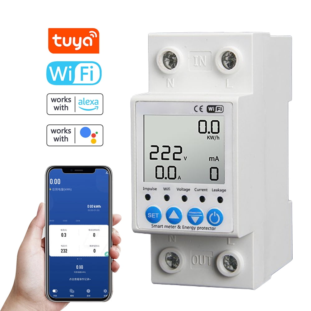 Andoer WiFi Intelligent Leakage Protecting Switch Current Voltage Monitoring Timer Function Power Meter Compatible with home for Voice Control -