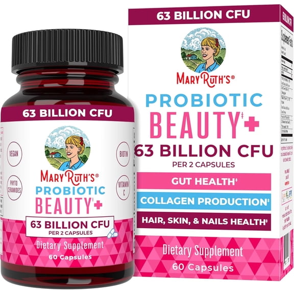 MaryRuth's Probiotic Beauty  with Vitamin C & Biotin for Hair, Skin, Nails Support, 60 Capsules