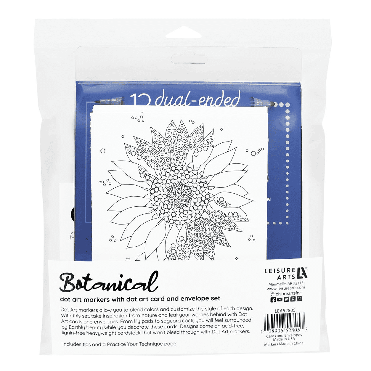 Leisure Arts Crafting Dot Art Card and Envelope 5x7 - 12piece Botancal with Markers