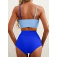 thumbnail image 5 of Women’s Two Piece Bikini Set Square Neck Adjustable Straps High Waisted Full Coverage Bottom for Beach Vacation Blue S, 5 of 5