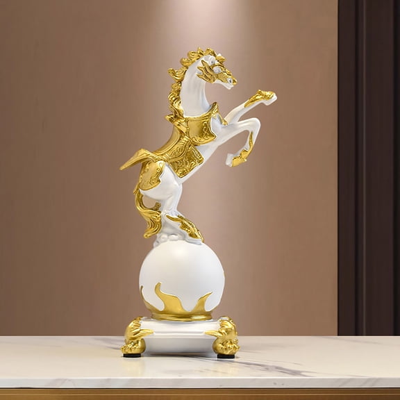 Standing Horse Resin Statue, Horse Art Figurine Decorative Home & Office Decor Ornaments for Desk Bookshelf Wine Cabinet to Attract Luck and Wealth