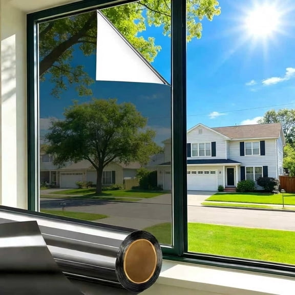 One Way Privacy Window Film, Heat Control Window Tint for Home, Sun Blocking Reflective Window Film See Out Not in, Blackout Film for Windows Office Door (Black, 19.69" × 196.9")