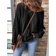 thumbnail image 3 of Womens Sweatshirt Oversized Casual Crewneck Long Sleeve Pullover Off the Shoulder Waffle Knit Tops Black XL, 3 of 5