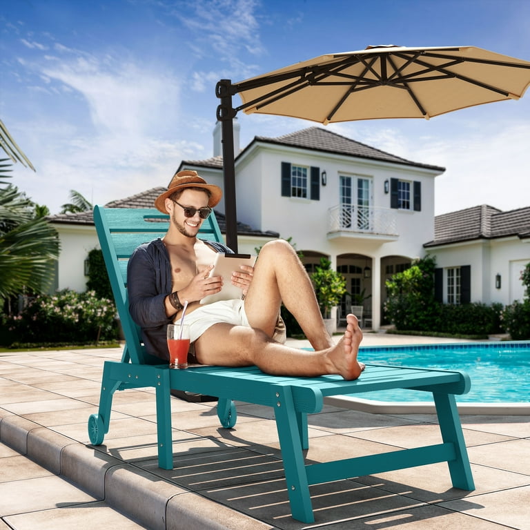 Dextrus Chaise Outdoor Indoor Lounge Chairs With Wheels Recliner Chair Adjustable Backrest Multi Functional Patio Loungers Waterproof Poolside Chaise Lounge with 400lbs Capacity Blue Walmart