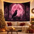 thumbnail image 3 of Black Raven Before a Pink Full Moon with Candles, Eerie Gothic for Dark Art Lovers, Corvid Decor, Halloween Gift, Tapestry Wall Hanging for Bedroom and Living Room, 3 of 7
