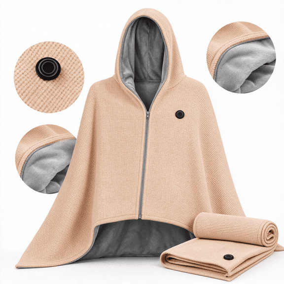 Heated Shawl Wraps for Women, Portable Heated Blanket, Portable Soft Cordless Electric Heated Blanket with Zipper