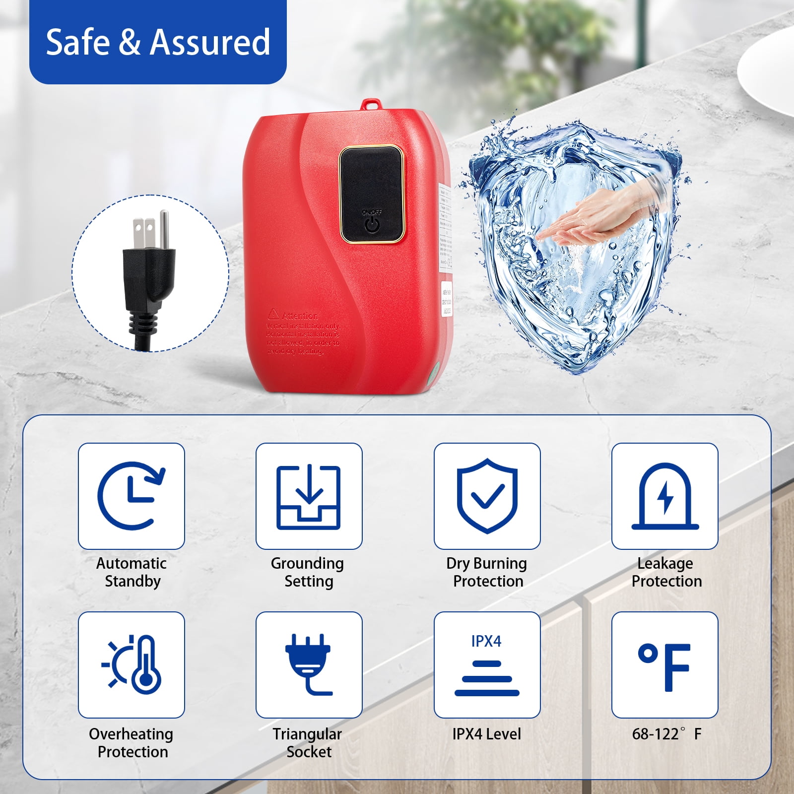 YIYIBYUS Kitchen Electric Hot Tankless Water Heater 110V Mini Instant Hot Water Heater for Kitchen Water, Daily Washing,Red
