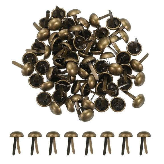 Uxcell 120 Pcs Brads Paper Fasteners, 10 x 16 mm Metal Round Head Split Pins, Prong Brads for Scrapbooking Leather Craft Decorative DIY Supplies, Bronze