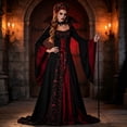 thumbnail image 2 of KICILVS Vampire Costume Women High Collar Long Trumpet Sleeve Corset Lace up Maxi Dress Gothic Queen Cosplay Outfit, 2 of 8