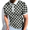 thumbnail image 6 of Rovga Men Crew Neck Polo Shirt Spring And Summer Short-Sleeved Zipper Lapel Houndstooth Print Top Cotton Shirt Stylish Clothing, 6 of 8