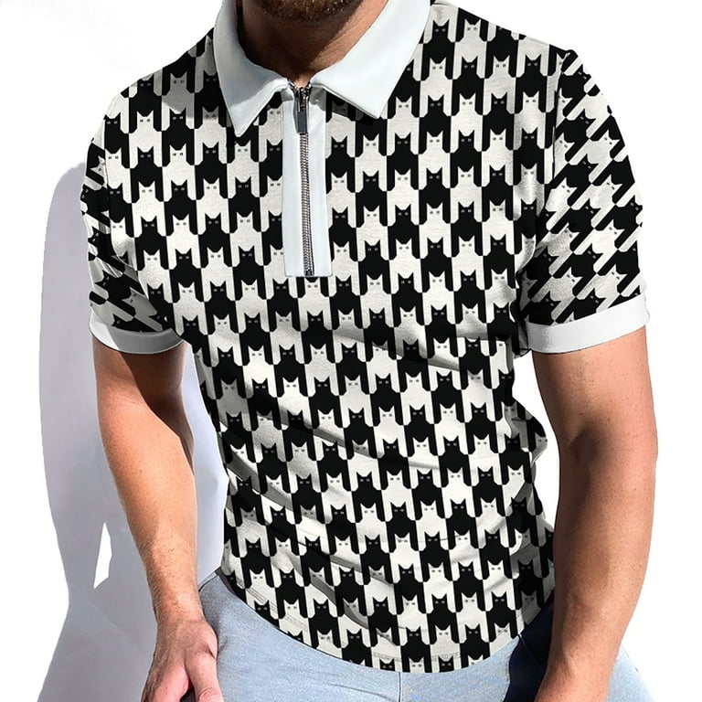 Tシャツ・カットソー CPGN STUDIO_COMPAGNO Houndstooth pigment short sleeve t-shir Men'S Spring And Summer Short-Sleeved Zipper Lapel