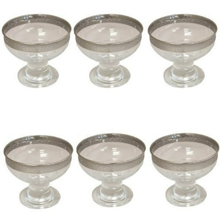 - Imported Hand-Made Silver Banded Crystal Ice Cream Glasses - Set of 6