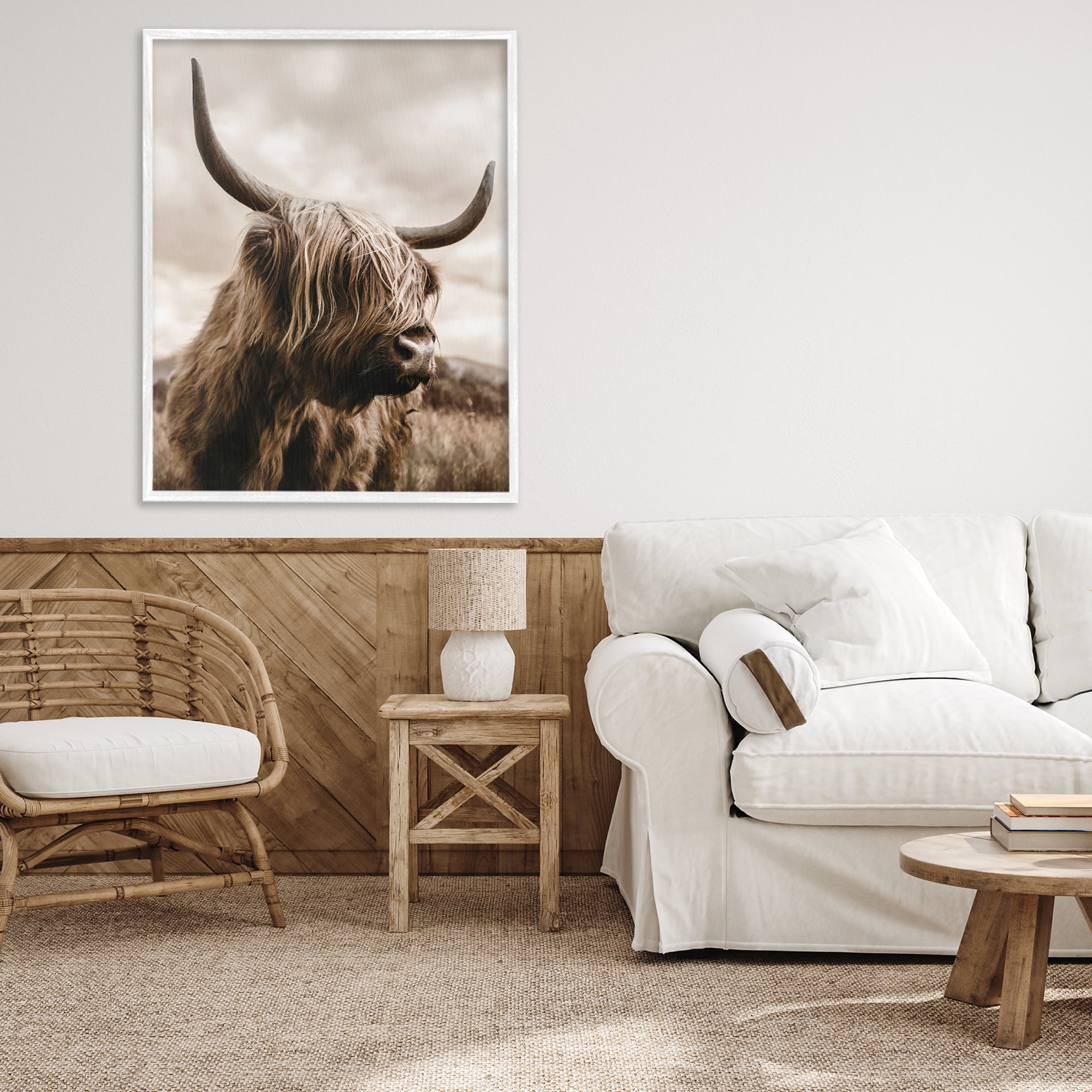 Stupell Industries Searching Cattle Gaze White Framed Giclee Art, design by CAD Designs